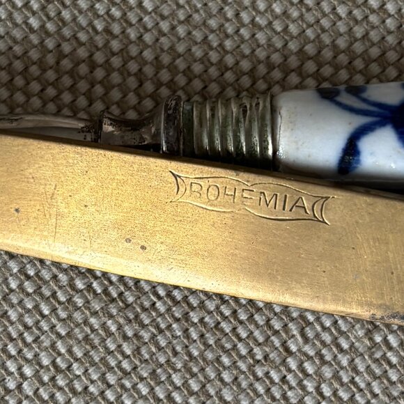 Vintage Bronze Bohemian Fruit Knife plus German Serving Fork Porcelain Handles - Picture 3 of 10